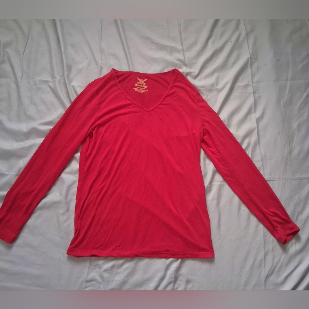 Faded Glory Women's Bright Red Long Sleeve V-Neck Top